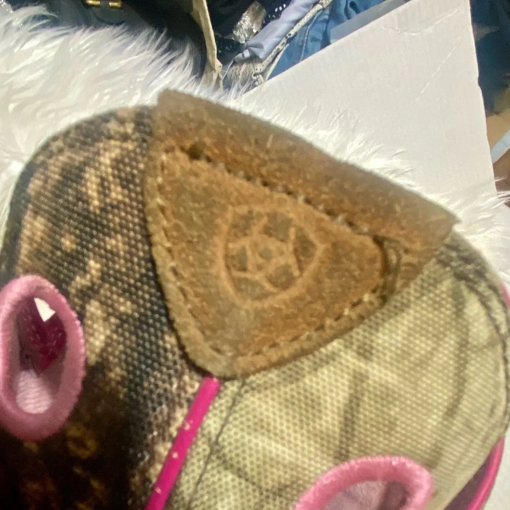 Ariat Brown and Camo Boots with Pink Trim